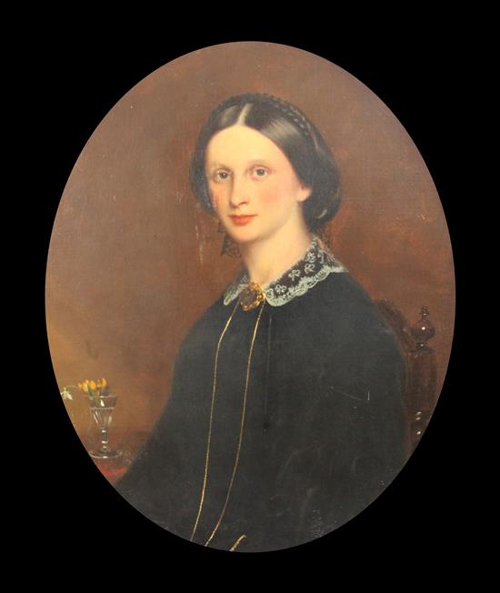 J. Edgar Williams (fl.1846-1883) Portraits of Emma Sowerby, b.1838, oval, and companion, Jane Anne McAuley, b.1827, 28.5 x 23.5in.